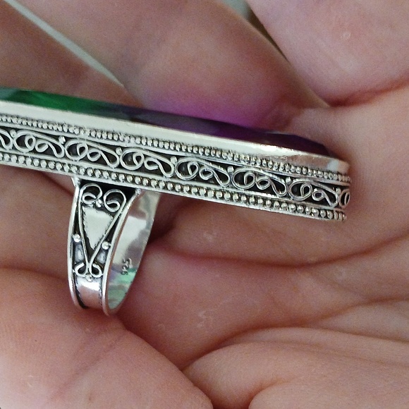 New Oversized Bi-Color Tourmaline 925 Silver Statement Ring. - Picture 10 of 16